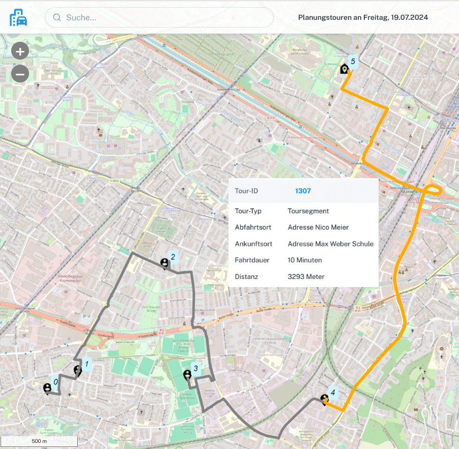 Screenshot eines beispielhaften Toursegments von Terraplan auf einer Karte