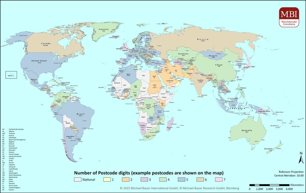 The Digital Borders Release 2025 contains these new postcode boundaries - shown on a world map.